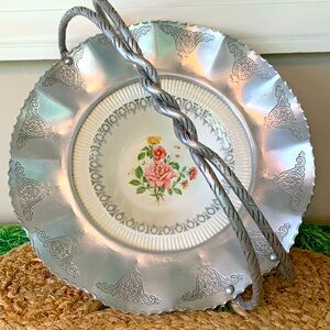 Vintage Farber & Shlevin Inc, aluminum and porcelian dish basket, EUC